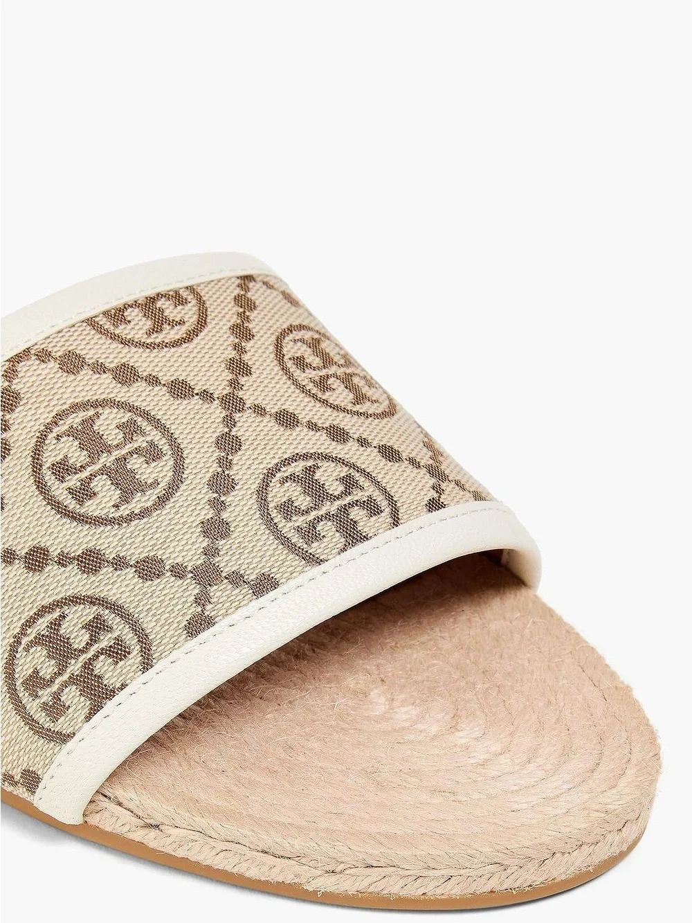 Tory Burch T Monogram Jacquard Espadrille Slide Sandals Beige Size 9M